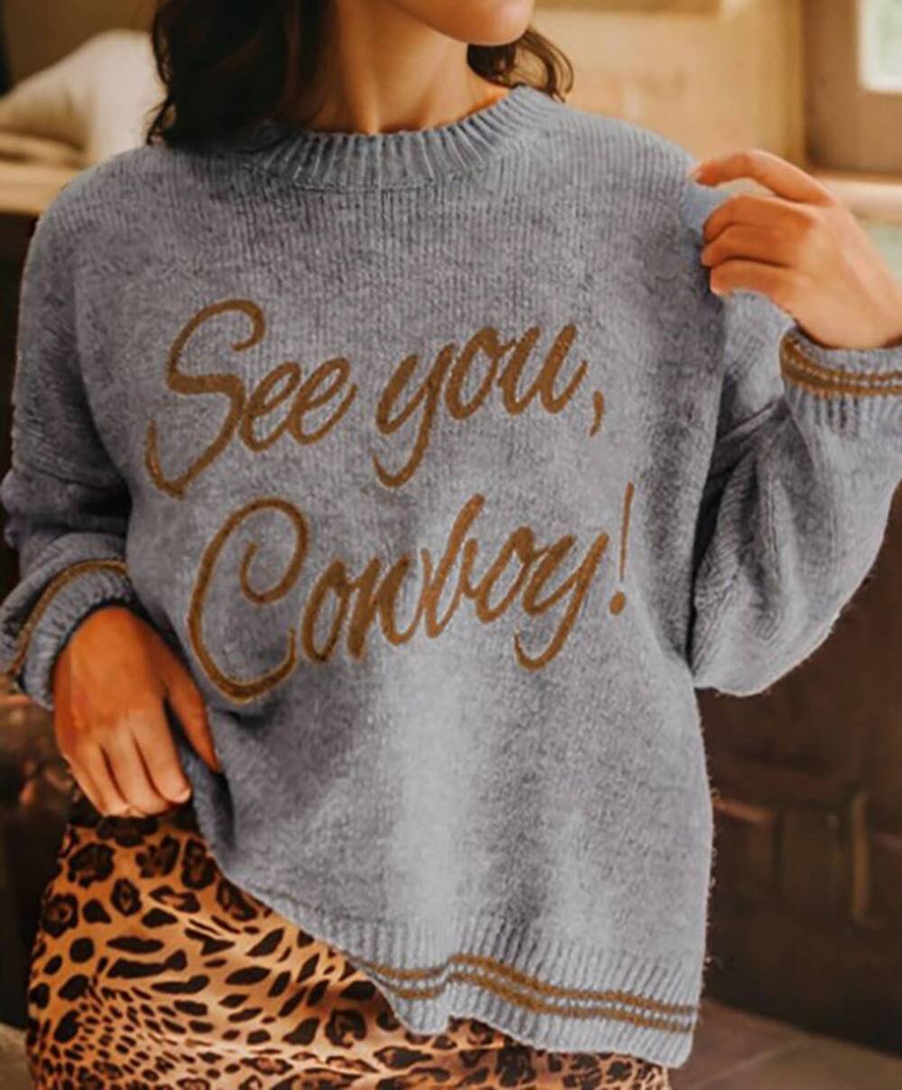 NEW LEGEND OR LIES see you cowboy embroidered sweater in light grey
